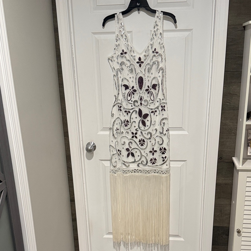 Unique Vintage 1920s Style Beaded Fringe Flapper Dress